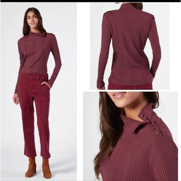NWT Joie Lanigan Long Sleeve cotton top in Burnt Currant - Picture 1 of 15